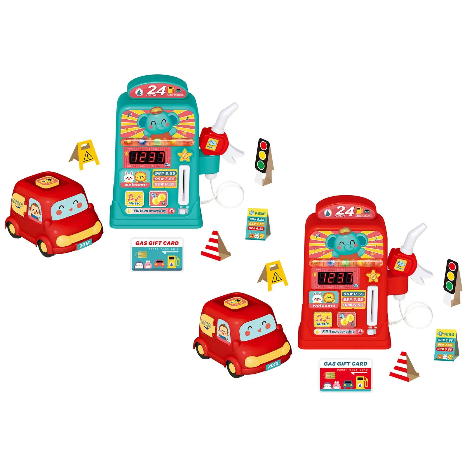 Gas Station Playset Pretend Play Toy, Electric Gas Petrol Station Toy with Lights and Sounds, Gas Pump, Refueling, , Mini Car