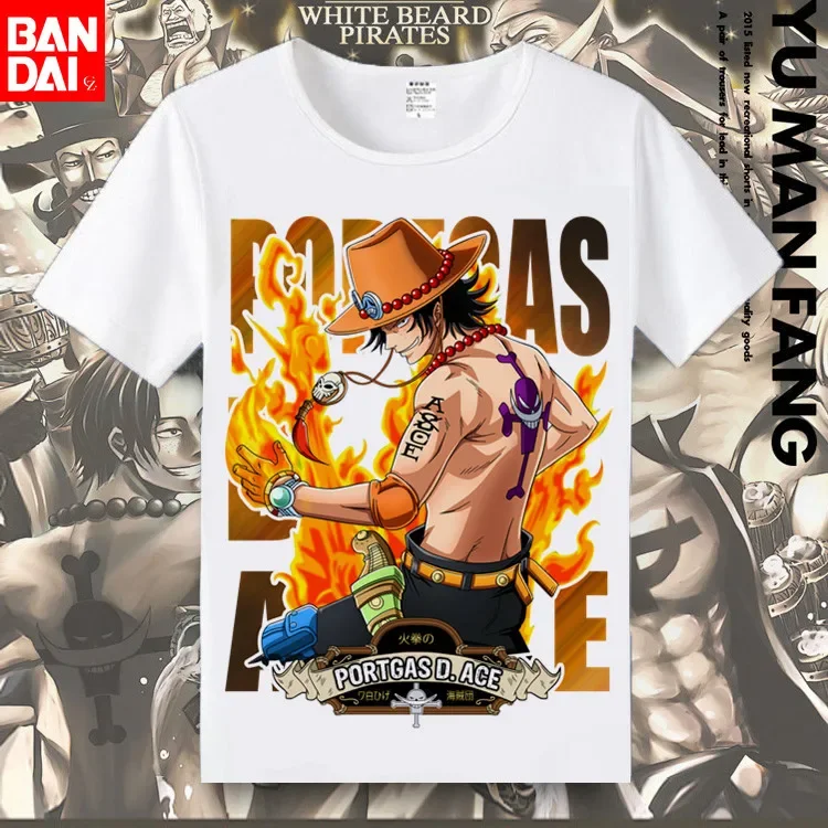 

One Piece Portgas D. Ace fire emblem white t shirt 2026 summer oversized streetwear anime graphic tee for men women casual tops