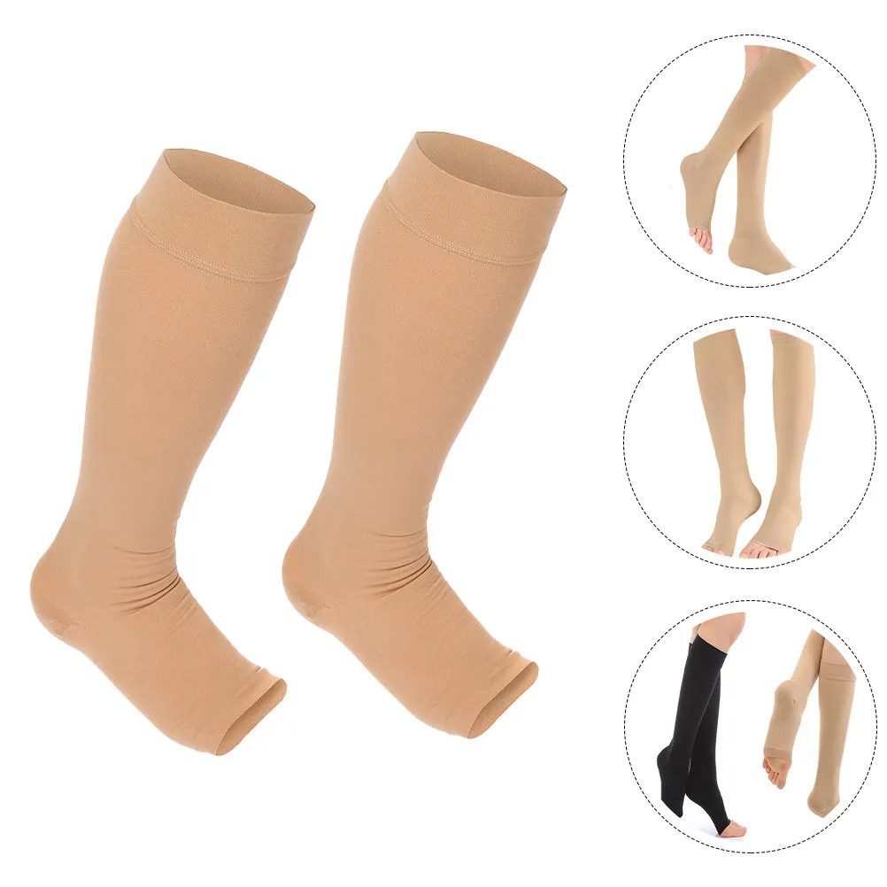 1Pair -Toe Calf Compression Socks Knee-High Graduated Compression Promotes Venous Return Muscle Recovery Sports