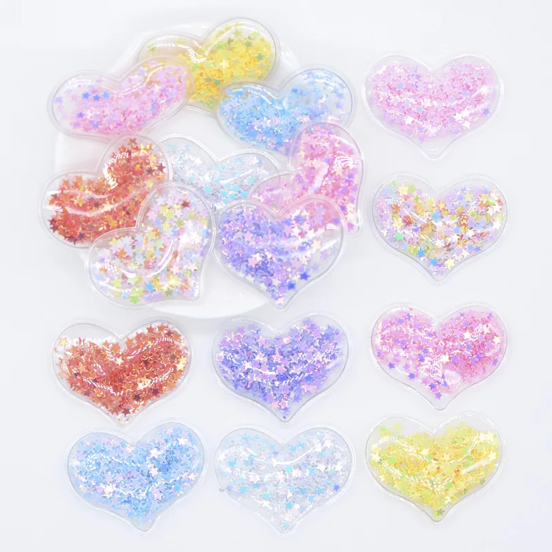 32Pcs 38*30mm Bling Heart Transparent Plastic Filling Sequin Appliques for DIY Headwear Hair Clips Bow Accessories Patches