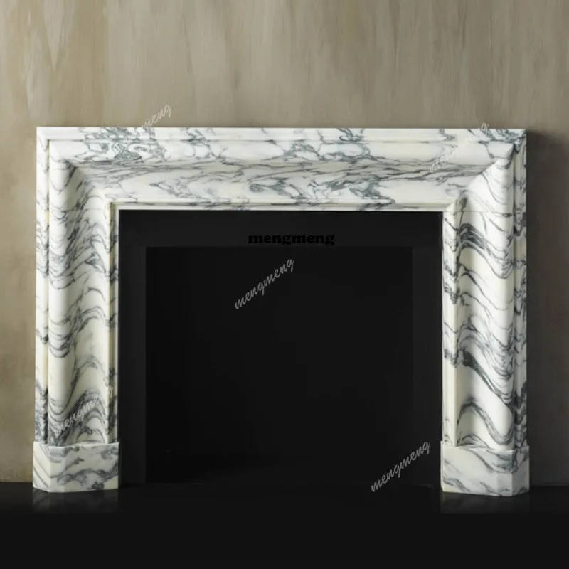 Natural marble fireplace decorative cabinet light luxury villa living room large white stone fireplace