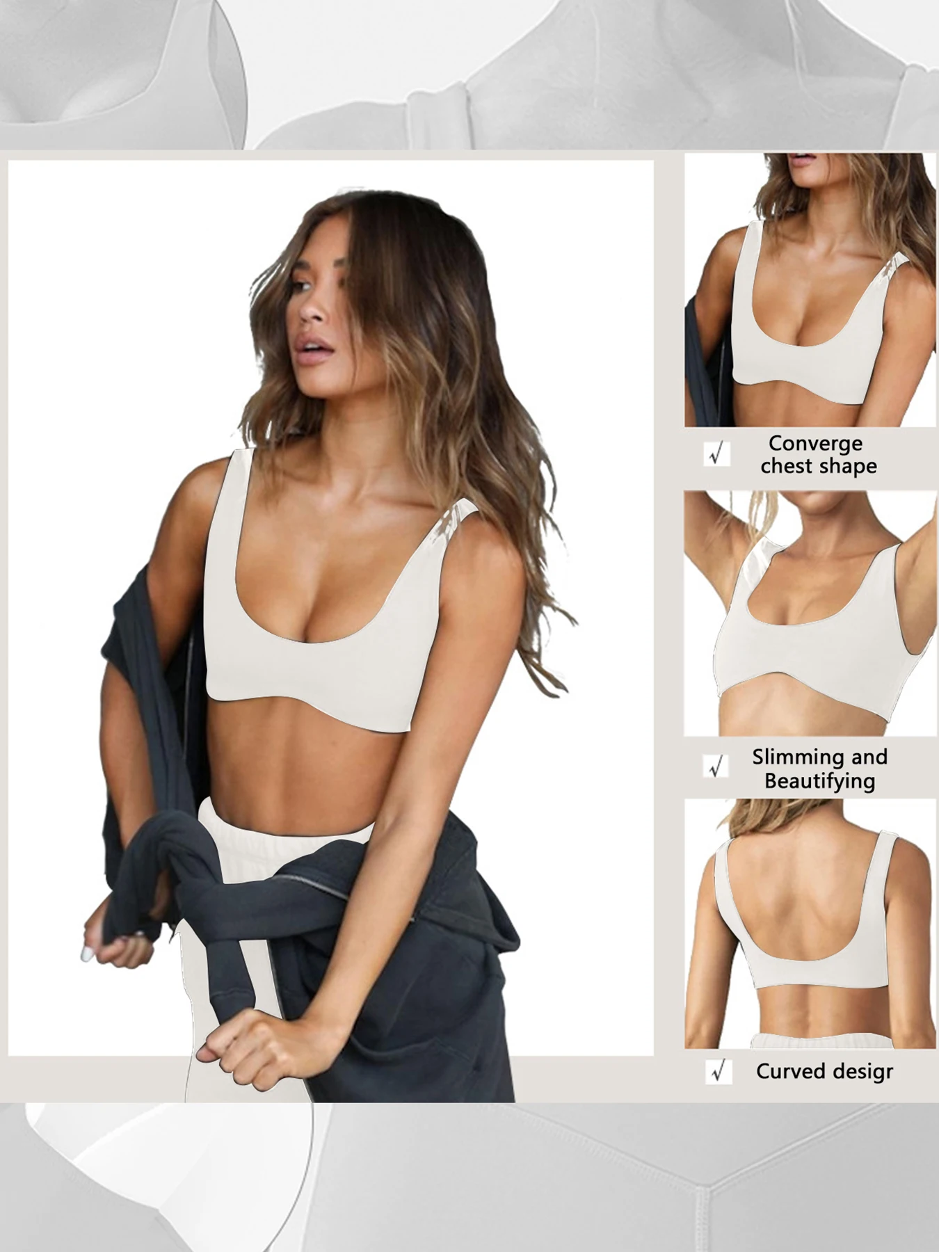 Unique design hot selling U-neck fitness suit, nude double-sided brushed yoga suit, tight fitting sports bra image 2