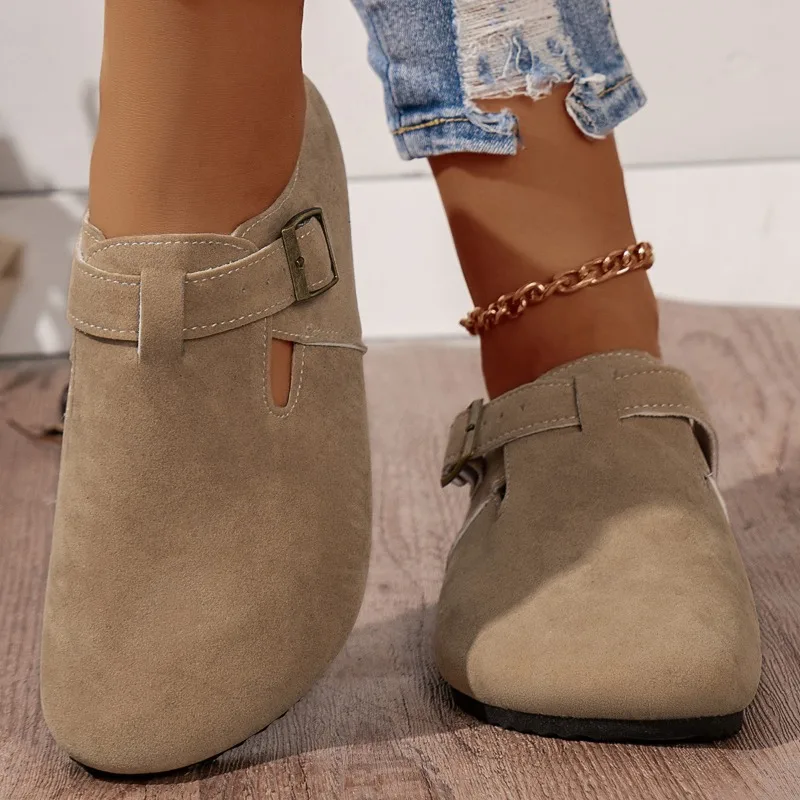 Cover Toe House Slippers Platform Shoes Loafers Slipers Women Slides Flock Med 2024 Flat Rubber Bonded Leather PU Basic