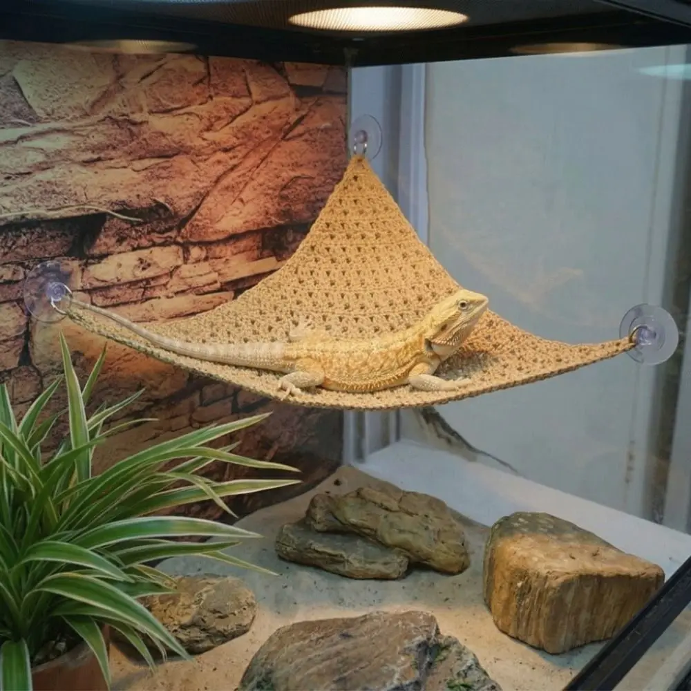 Reptile Climbing Toys Suction Cup Lizard Hammock Hanging Decorative Pet Climbing Net Breathable Mesh Pet Bed Swing Pet Resting