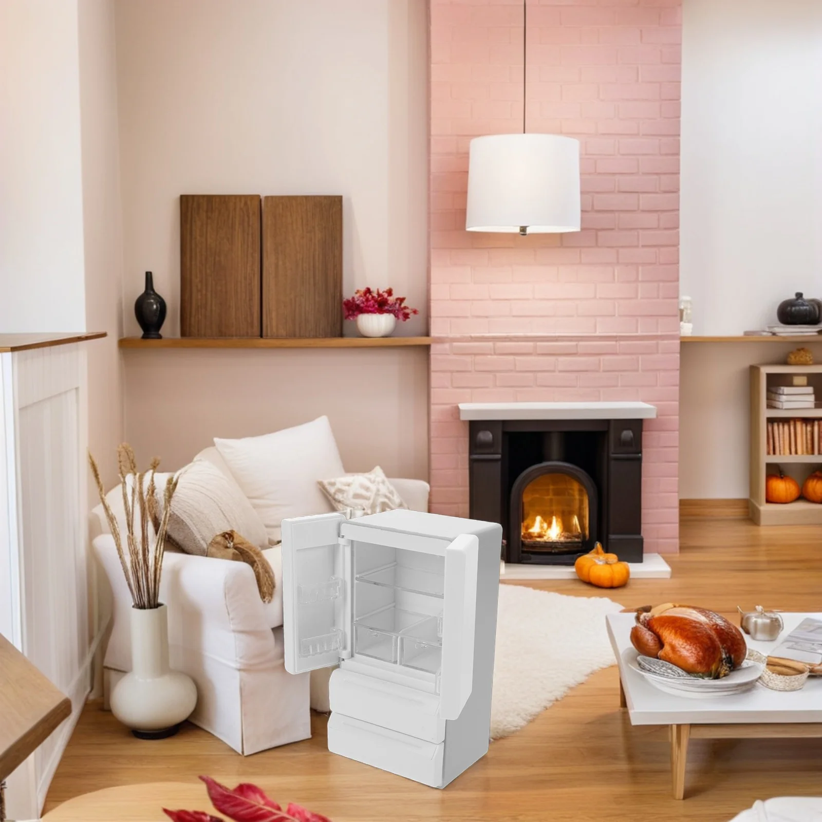 Maison de poupée Miniature réfrigérateur blanc Double porte Mini réfrigérateur éclairage semblant jouer cuisine réfrigérateur stockage pour les enfants