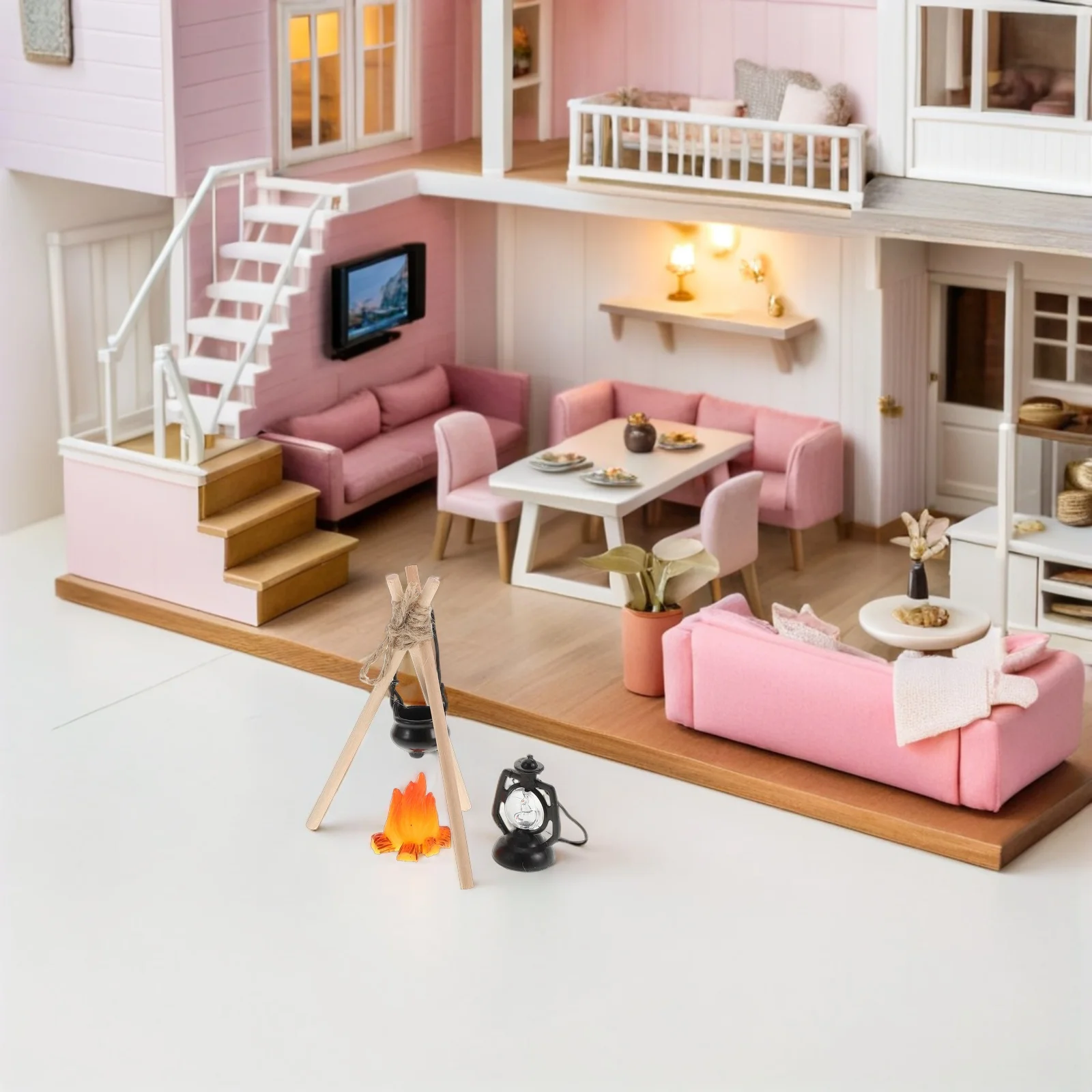 

2 set Mini Snow Scene Setup Realistic Fake Fire Flames Dollhouse Miniatures Miniature Outdoor Camping Kit Tabletop Bonfire