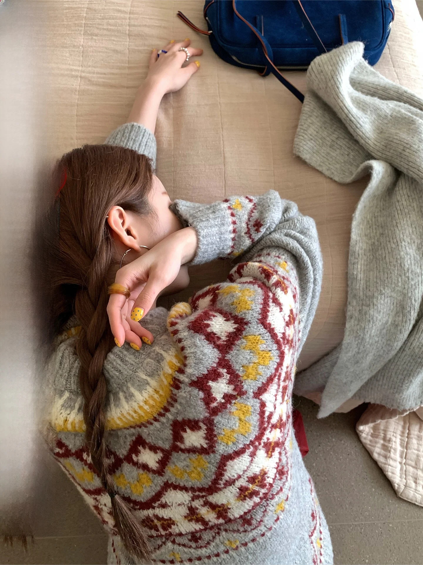 

COK Зимний модный удобный круглый свободный женский свитер Age-Defng с корейским узором Sle Island Lazy Feel