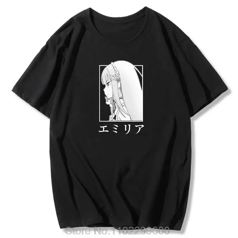 Re:ZERO Emilia Print Oversized T Shirt Men Kawaii Clothes Women Cotton T-shirt Summer Vintage Anime Aesthetic Streetwear Tops