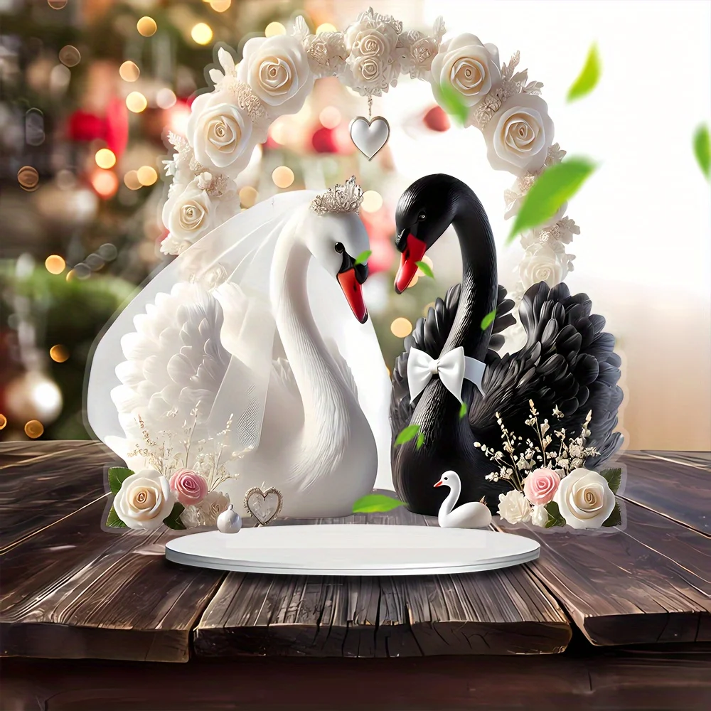 Swan 2D Acrylic Tabletop Ornament Bright Hues Lifelike Art Craft Wedding Household Workplace Celebration Romantic Holiday Decor
