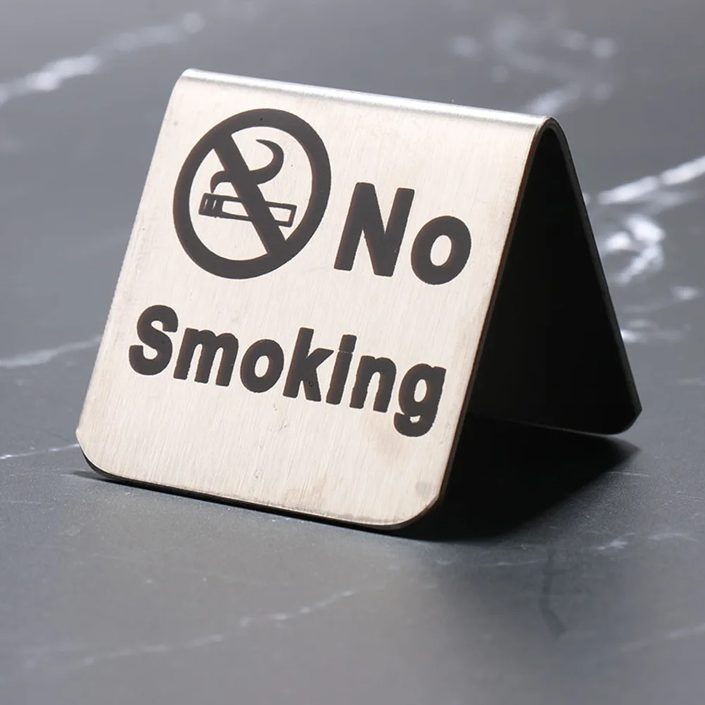 No Smoking Sign Non-smoking Table Desktop Double Side Signs Stainless Steel Simple for Home