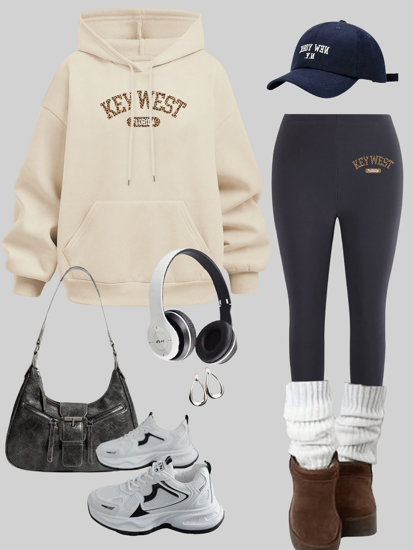 

Пуловеры с принтом New York, США, Флориды, города, женские флисовые толстовки с воротником, осенние утепленные леггинсы, эластичные комплекты свободных брюк