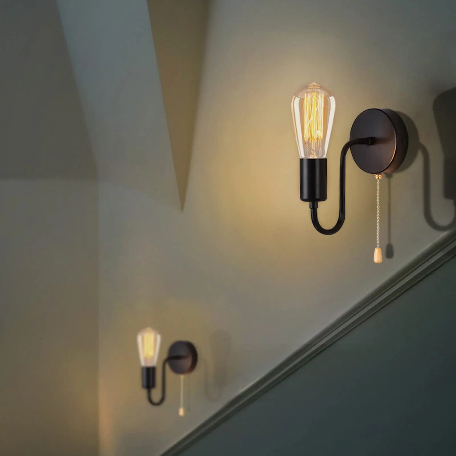 Retro Wall Lamp Industrial Lamp Holder Simple Metal Vintage E27 Base Wall Lamp With Zipper Switch For Hallway Kitchen Barthroom