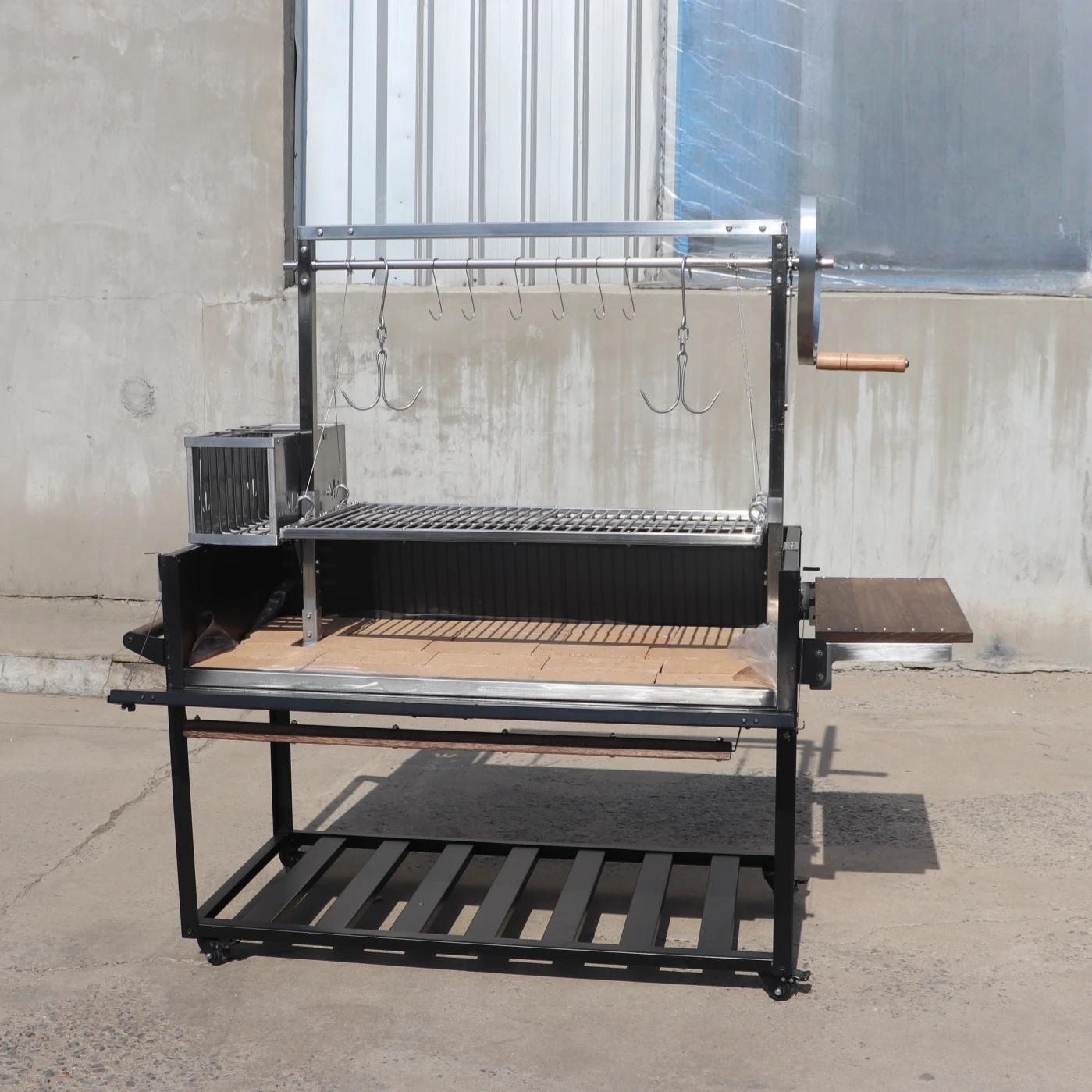 Heavy Duty Powder Coated Argentine Grill Flywheel Height Adjustable Stainless Steel Charcoal BBQ Outdoor Backyard