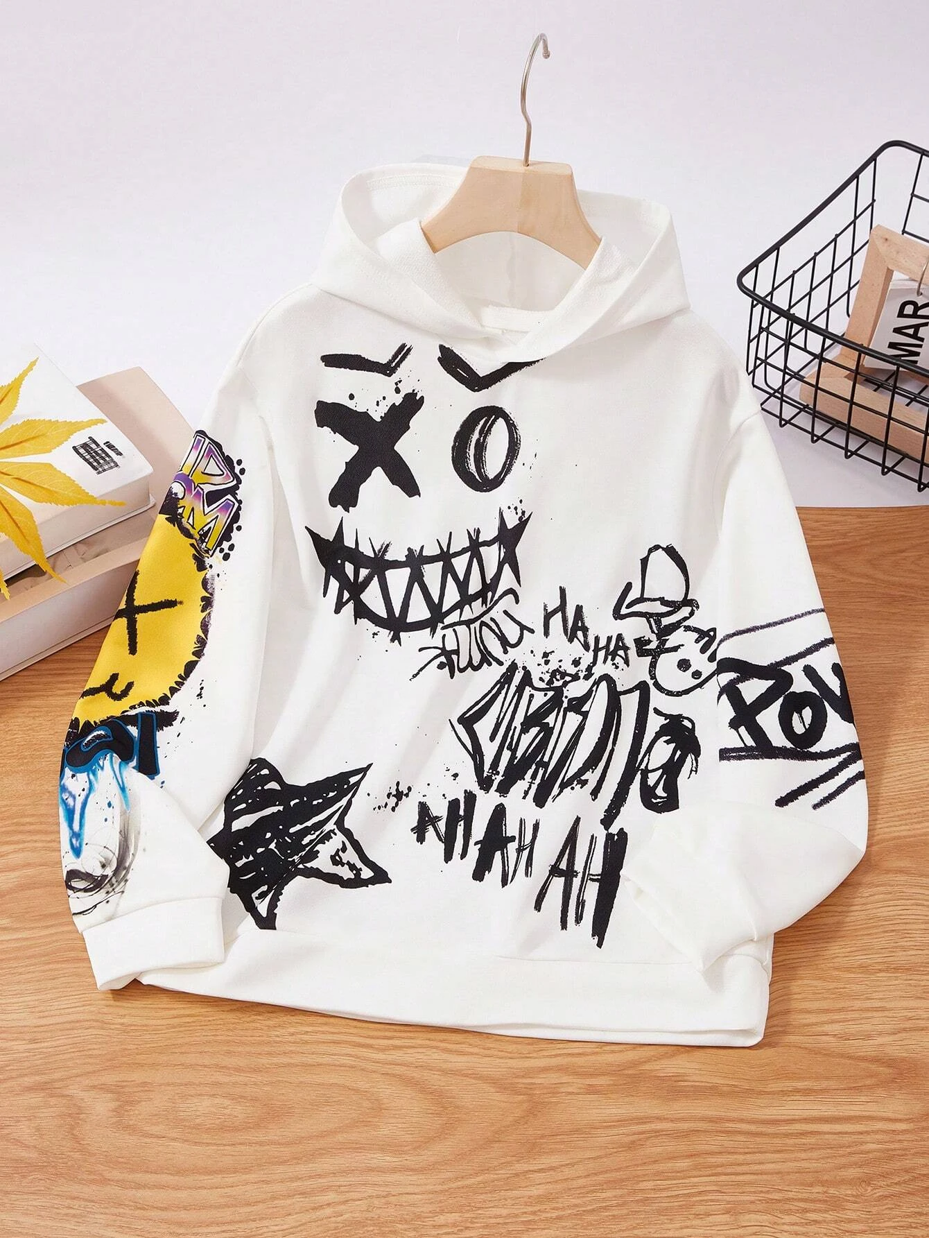 

Spring And Autumn Youth Casual Fashion Hoodie White Printed Long Sleeve Hoodie Daily Children's Loose Sportswear Hoodie