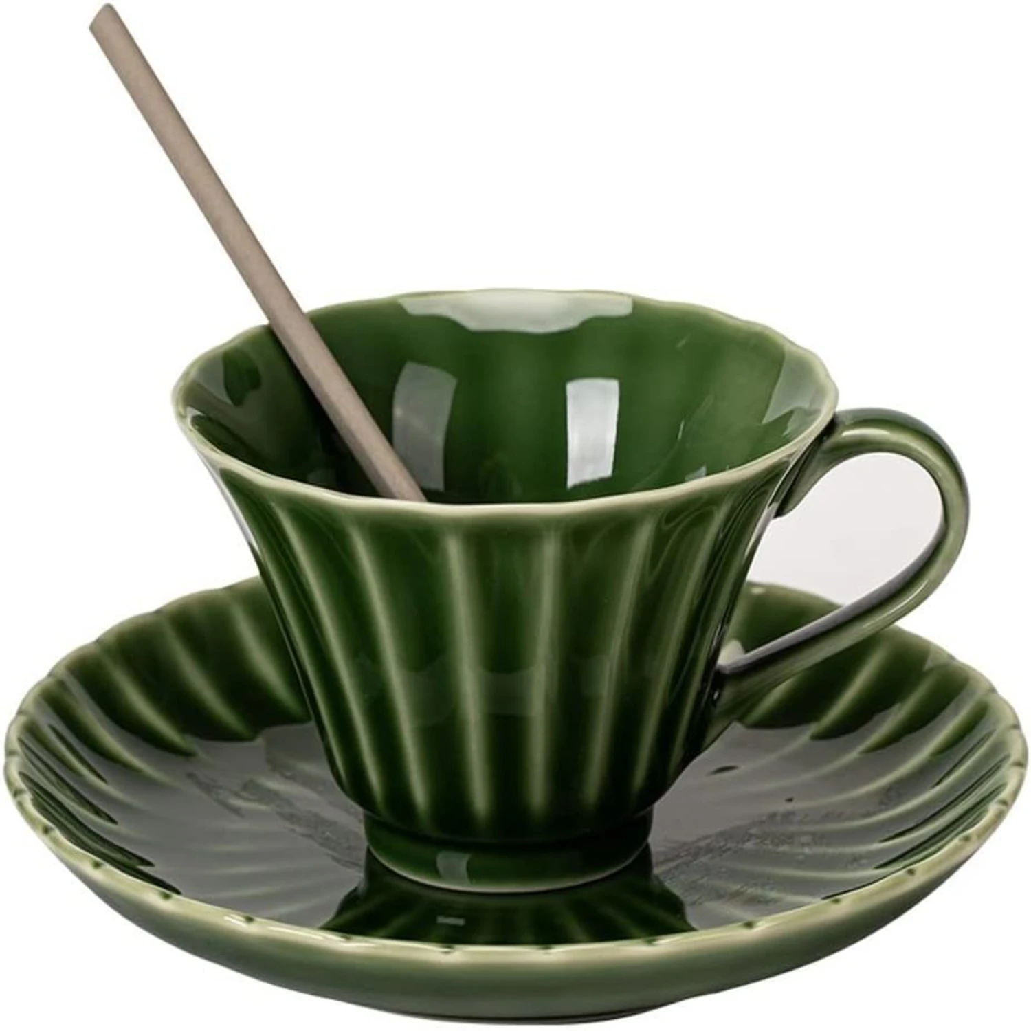 

Luxurious Elegant Emerald Ceramic Coffee Mug and Saucer Set - Ideal for Latte and Cappuccino Aficionados, Perfectly Heatable for