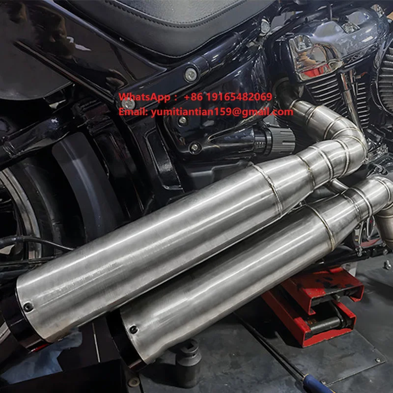 New Dual Outlet Full Exhaust Pipe High Power Upgrade Fit Softail Street Bob Low Rider Performance Muffler Deep Rumble Sound