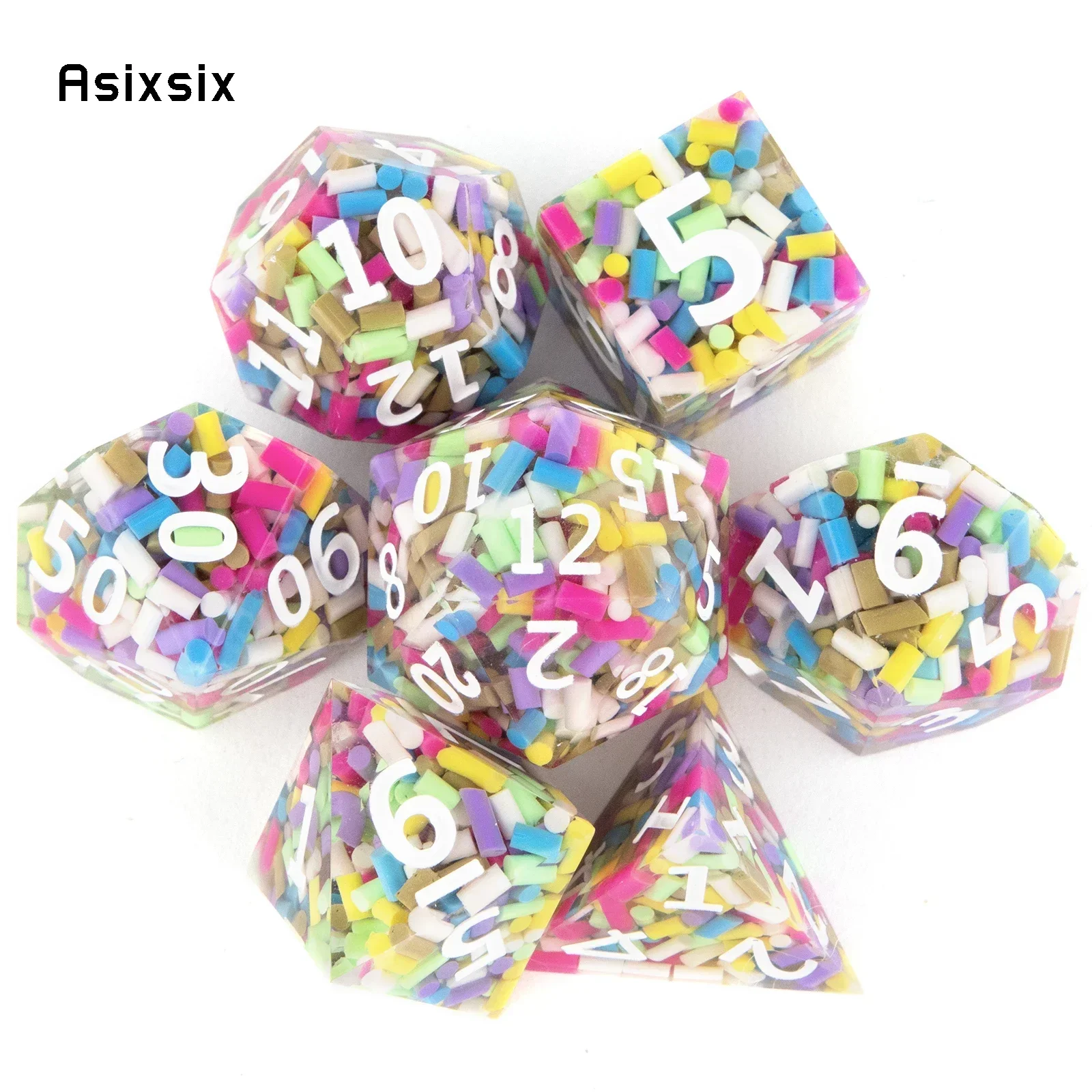 RESIN Dice, Perfect For Tabletop Rpgs And Card Games 7 Pcs Colorful Resin White Number Sharp Edge Dice Polyhedral Dice Suitable
