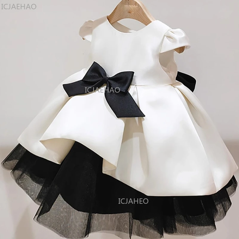 2026 Korean Baby Girl First Birthday Dress Satin Tutu Princess Gown Celebration Party Outfit Children Pageant Formal Attire view 3
