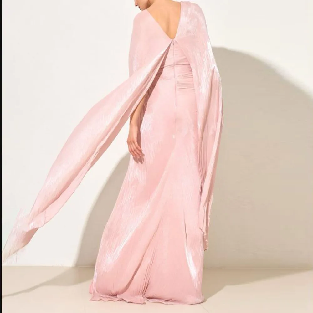 Gaun Malam Berlipat Khusus dengan Gaun Formal Putri Duyung Cape Sweetheart dengan Gaun Pesta Pernikahan Merah Muda Terpisah dengan Syal