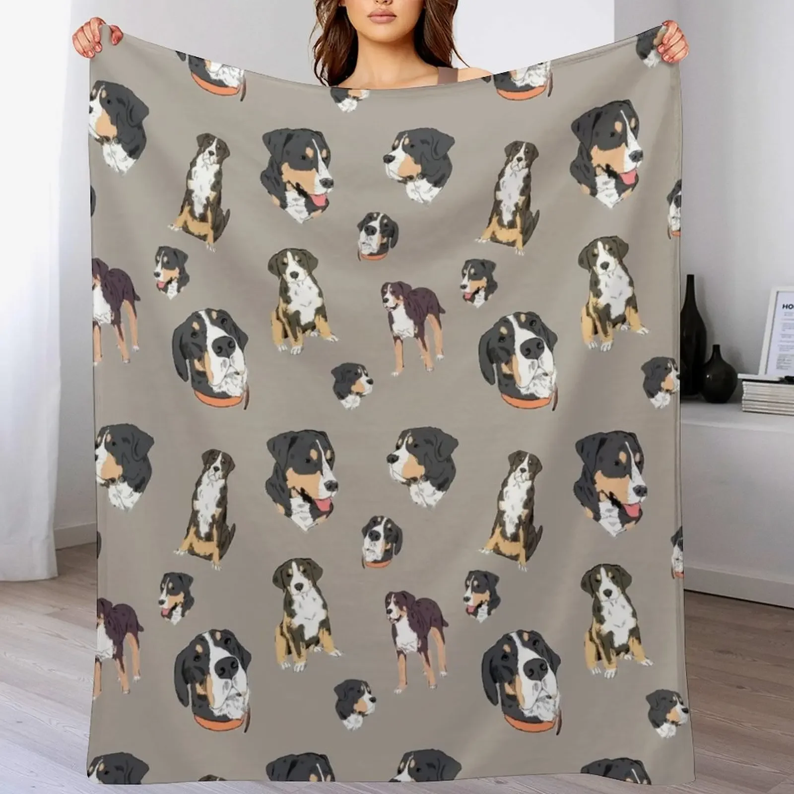 Greater Swiss Mountain Dog Sketchy Modern Pattern Design Throw Blanket Cozy Sofa Blanket for TV Watching Napping