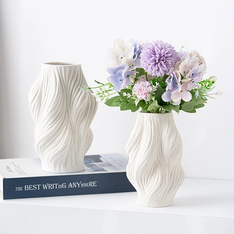 Modern Minimalist Unglazed Ceramic Vase Wavy Texture Flower Arranger Household Soft Furnishing Decor Desktop Art Craft Ornament