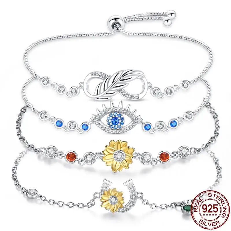 Original 925 Sterling Silver Infinity Sunflower K Gold Horseshoe Bracelet For Women Hot Symphony Lucky Feather Bracelet For Gift