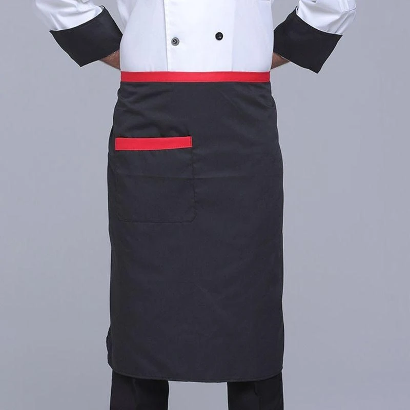 R1WE 68x68 Grembiule mezzo corto da donna a righe unita con tasca e cravatte lunghe per cameriera cucina chef