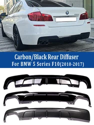 For BMW 5 Series F10 F11 2010-2017 Black Rear Bumper Diffuser Carbon Competition M Sport M Tech Diffusor Spoiler 520i 523i