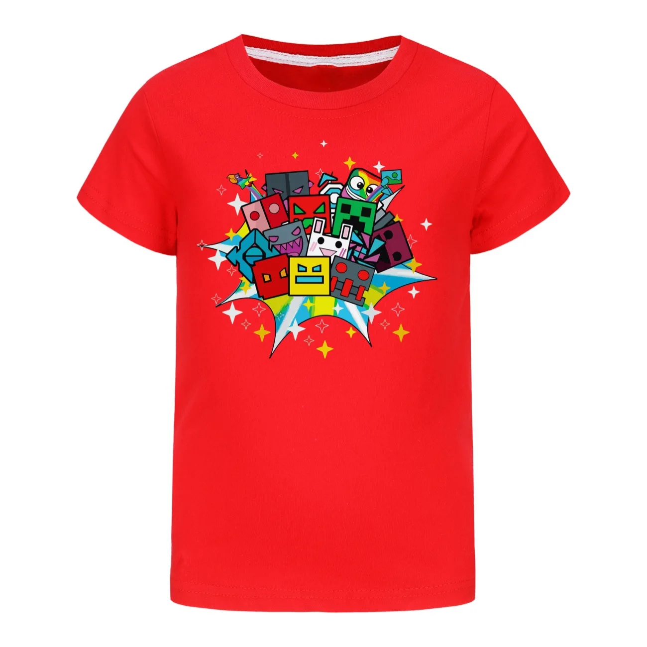 Game Angry Geometry Dash T Shirt Kids Short Sleeve Casual Tops Boy Pure Cotton T-shirts Children's Clothing Girls Summer Clothes