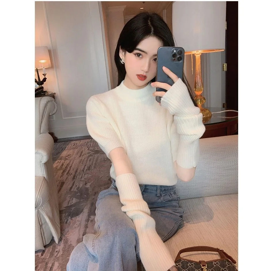 Detachable Sleeve Knitted Sweater Women Plus Size Women'S Winter Velvet Double-Zip High-Grade Pullover Homewear Elegant Black OL