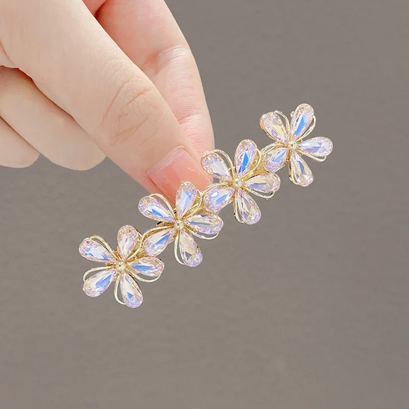 Exquisite Kristall Blume Frühling Clip Haar Clip Elegante frauen Hinterkopf Halb-gebunden Ein-wort Haarspangen koreanische Haar Zubehör