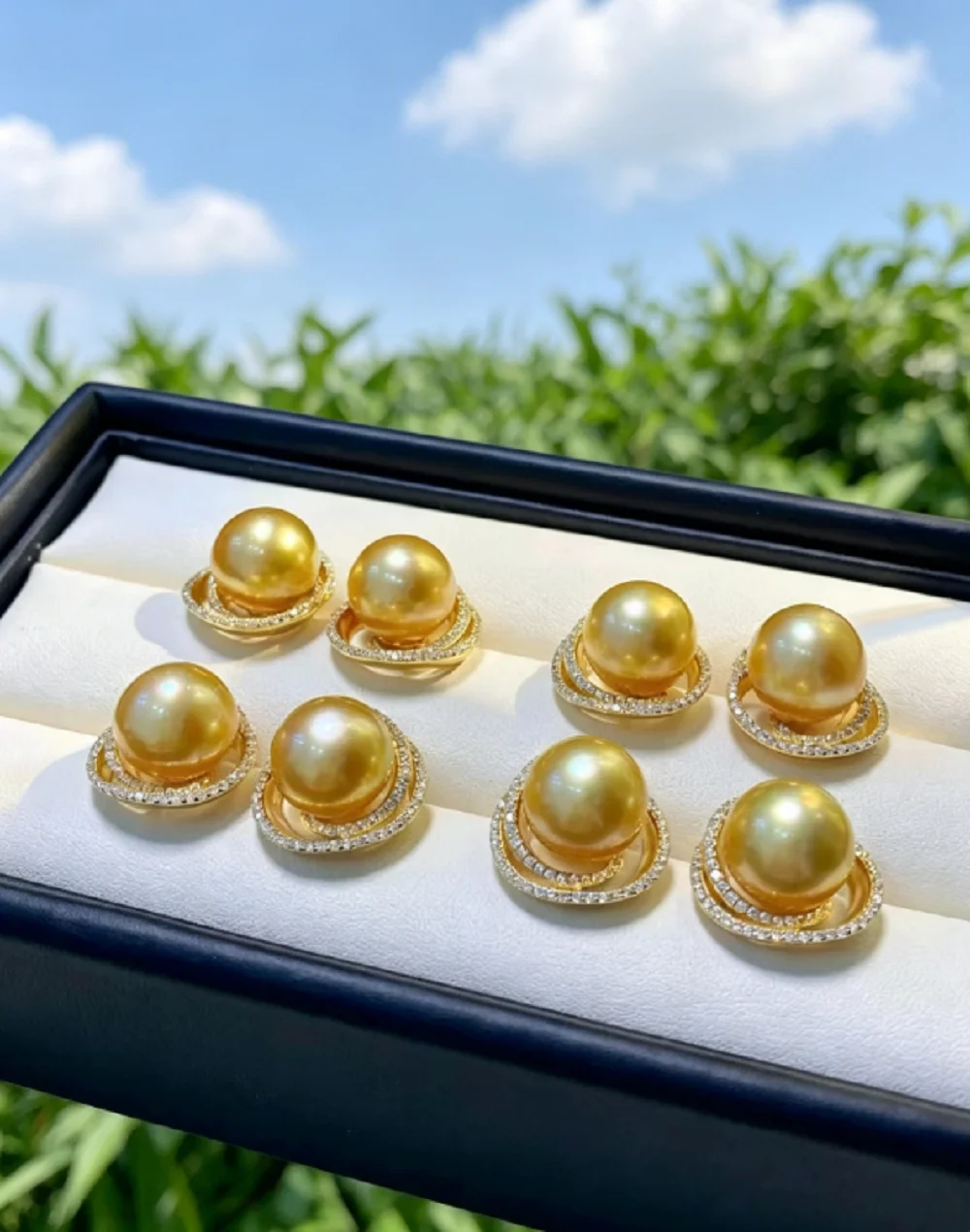 Gorgeous Earrings AAAA10-11mm 11-12mm Natural South  Sea Gold Pearl Earrings 925s