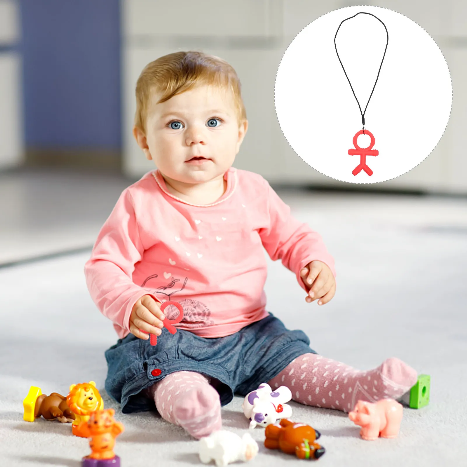 

Teether Relieving Teething Pain Soft Chewable Safe Anti-Drop Handled Infant Educational Molar Teether Teething Toy