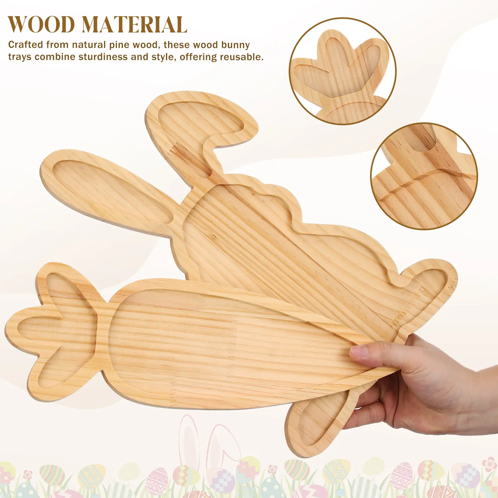 Easter Bunny Serving Trays 2 Pack Wooden Carrot Charcuterie Boards Dessert Candy Platters Farmhouse Decor