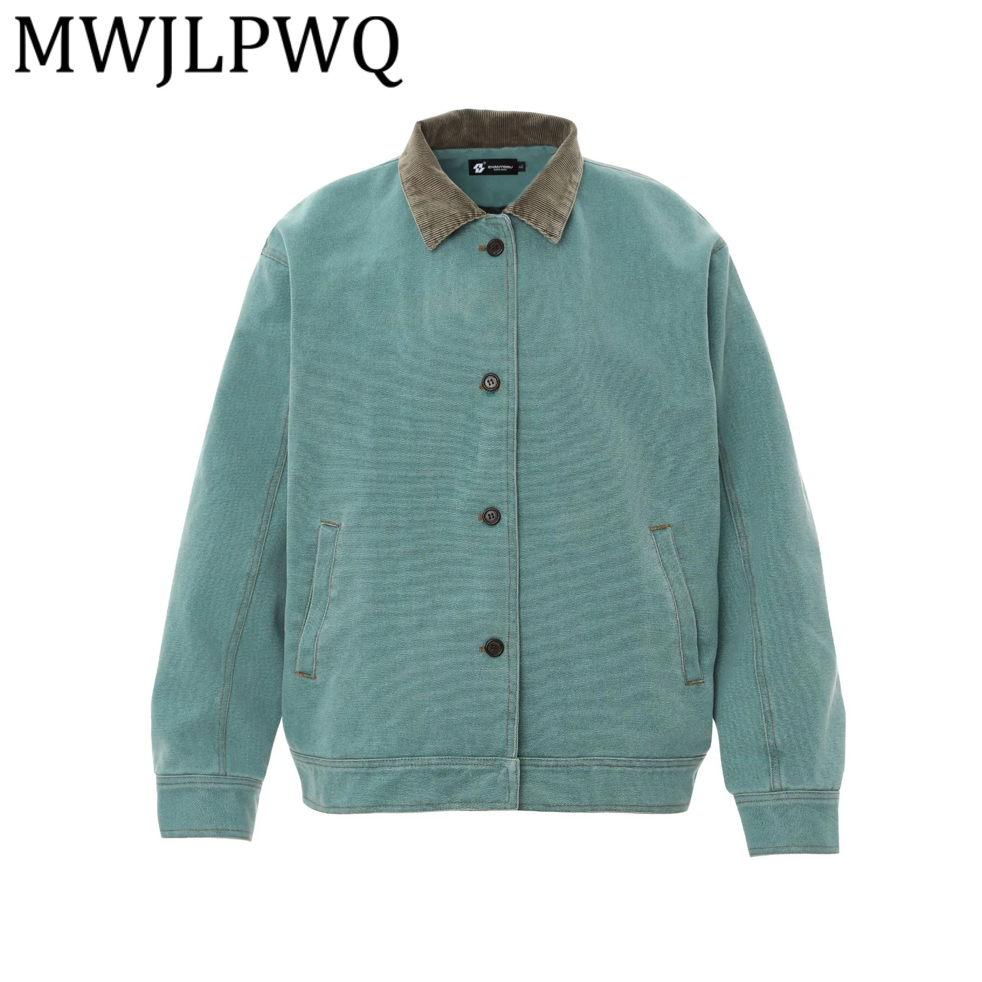 

MWJLPWQ Модная осенняя мужская куртка 2025 года в американском уличном стиле с лацканами и длинными рукавами, сверхпрочное повседневное пальто Niched 21487