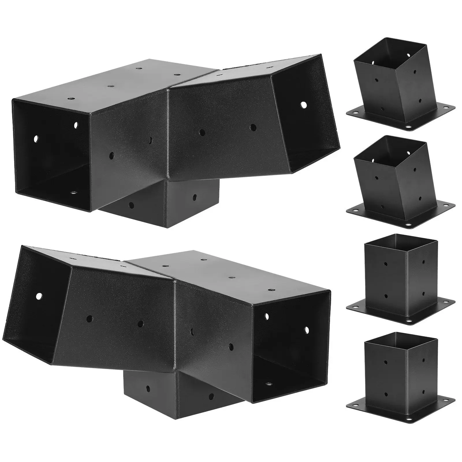 

4x4 in 3 Way Slanted Pergola Brackets Kit for 3.5x3.5 in Wood Beams with Post Bases and Wall Mounts Bases Powder Coated Finish