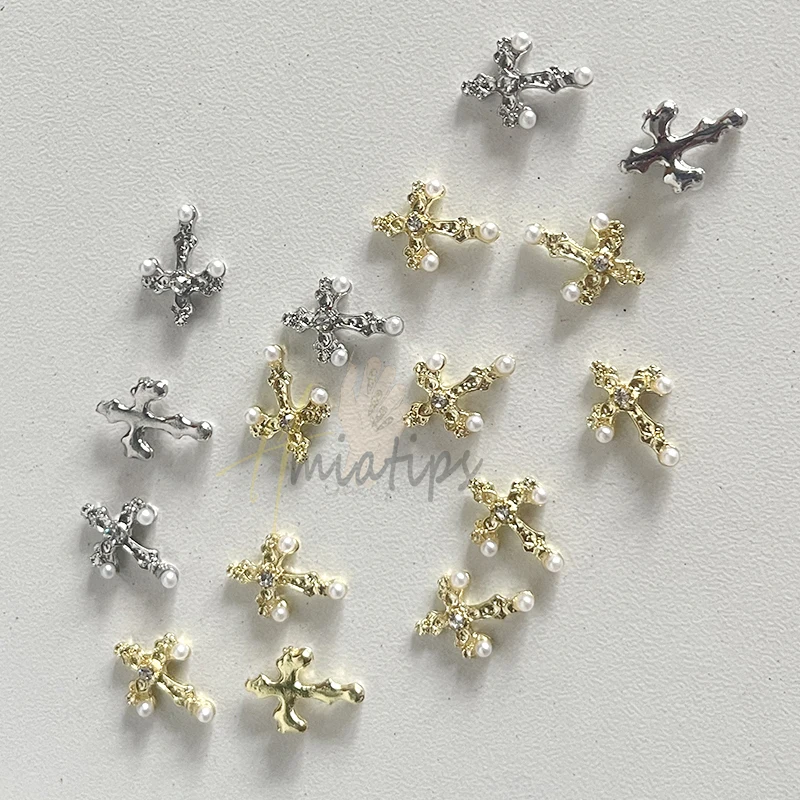 3D Cross Nail Art Charms Crystal Rhinestone SilverCross Nail Metal Alloy Decorations Accessories  Manicure Tool Press On Nails