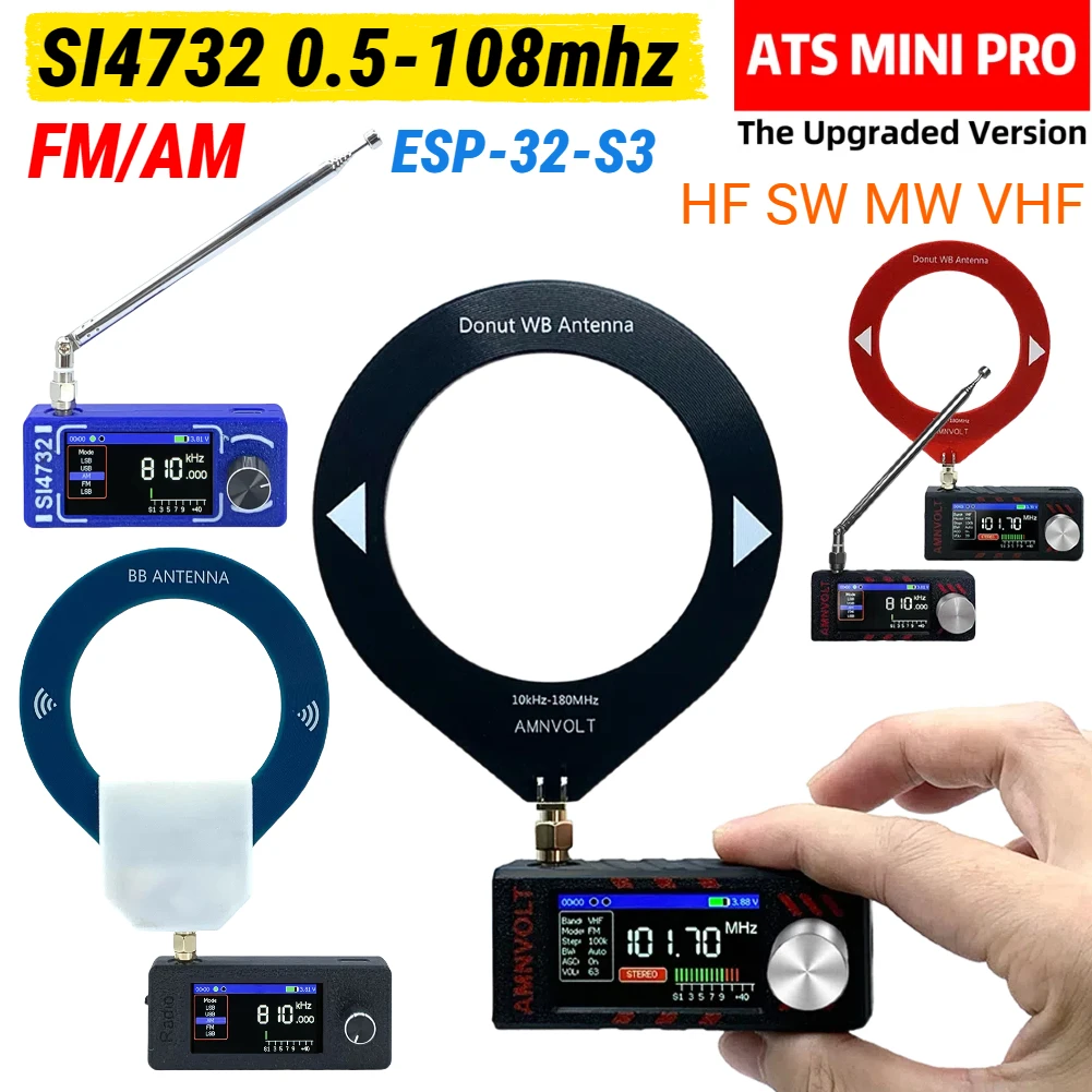 

SI4732 0.5-108mhz DSP FM/AM Radio LSB USB AM FM HF SW MW VHF Radio 1.9inch IPS Screen Full Band Mini Receiver