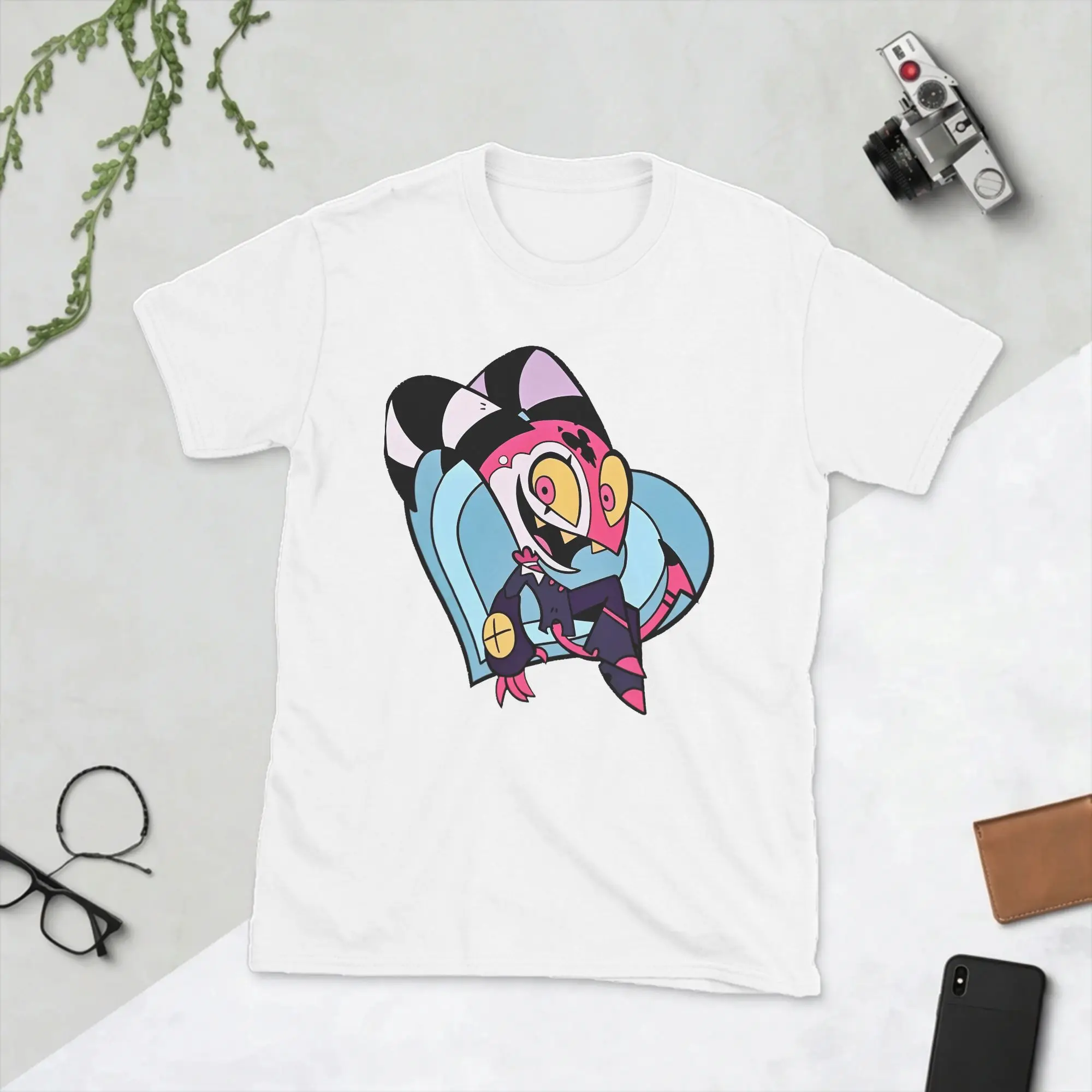 Men T-Shirt Cartoon Helluva-Boss Blitzo Funny Cotton Tees Short Sleeve  T Shirts Round Collar Tops Printed