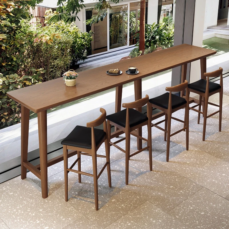 

Коммерческие барные столы из массива дерева - длинные узкие высокие столы для установки у стены в кафе и кондитерских, мебель для баров JT40