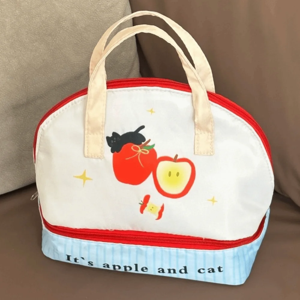 

New Large Capacity Lunch Bag Double Layer Cat Insulated Lunch Box Cartoon Lunch Storage Bag Handbag