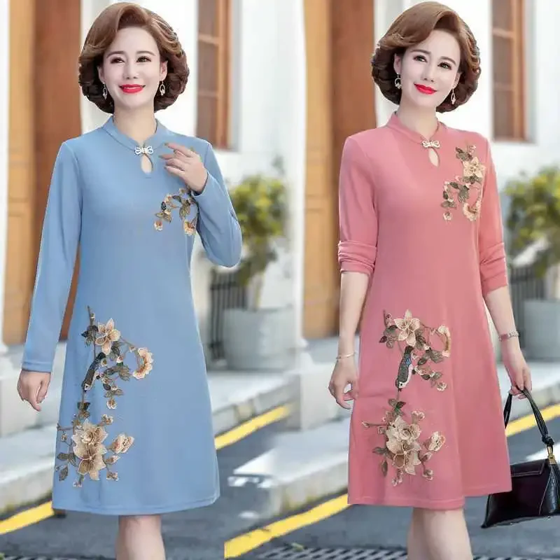 1 pcs/lot spring Autumn Women Dress Vintage Chinese style cheongsam Long Sleeve emboridery Dress lady qipao UY3121