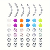 42pcs Ball And Curved Rod Diy Eyebrow Nails Colorful Ear Bone And Navel Body Piercing Jewelry Set For Men And Women