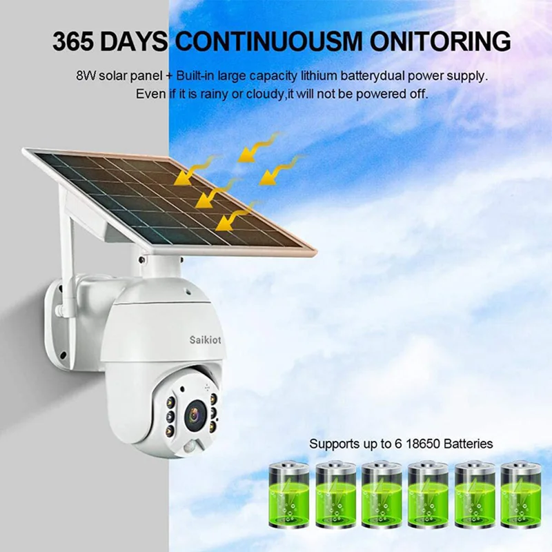 Saikiot Ubox S10 Solar 4G CCTV Camera 5MP PIR Solar Powered CCTV Security PTZ WIFI 4G Solar Camera 4G SIM Card Solar Camera