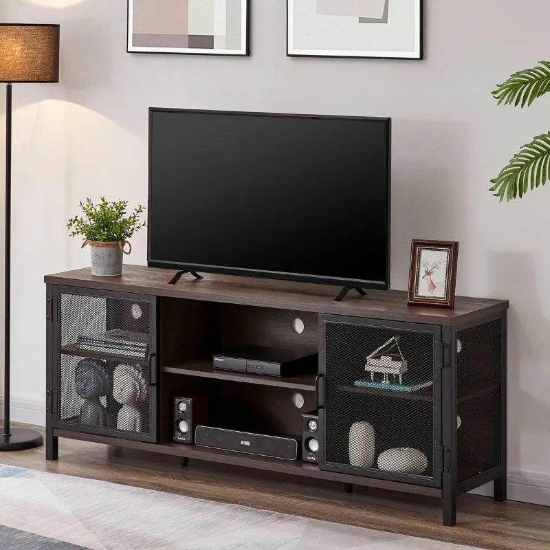 FATORRI Industrial Entertainment Center for TVs up to 55 60 65 Inch, Rustic Wood TV Stand, Large TV Console and TV Cabinet