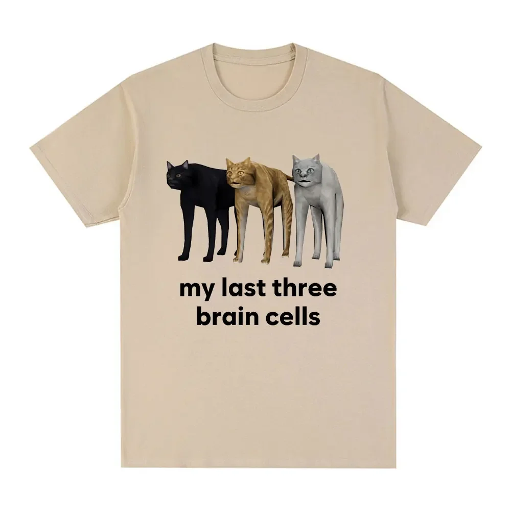 Funny My Last Three Brain Cells Cats Meme T-shirt Women's casual short sleeved T-shirt Retro Large T-shirt Street Wear