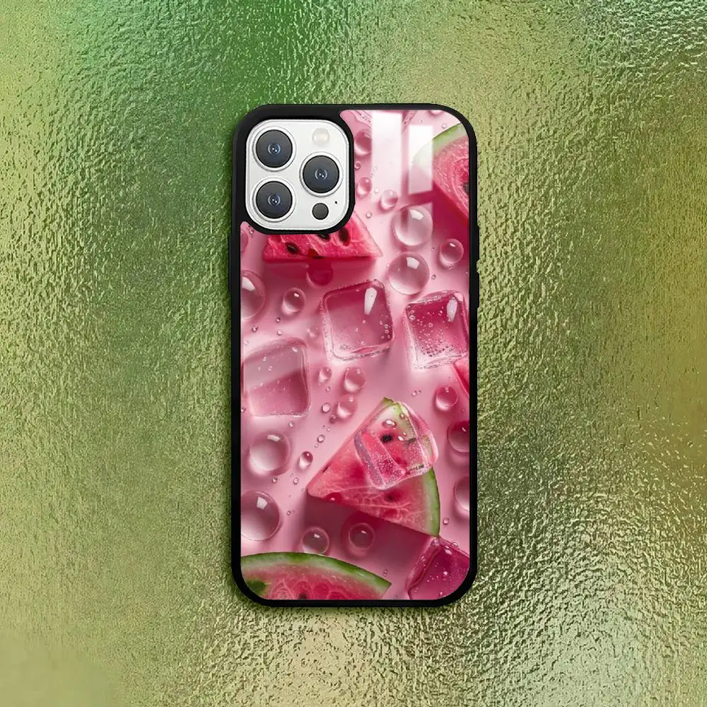 เคสโทรศัพท์ลายผลไม้ฤดูร้อน ANIME สำหรับ iPhone 11 12 13 14 15 16Pro Max Plus คุณภาพสูง เนื้อสัมผัสแบบกระจก