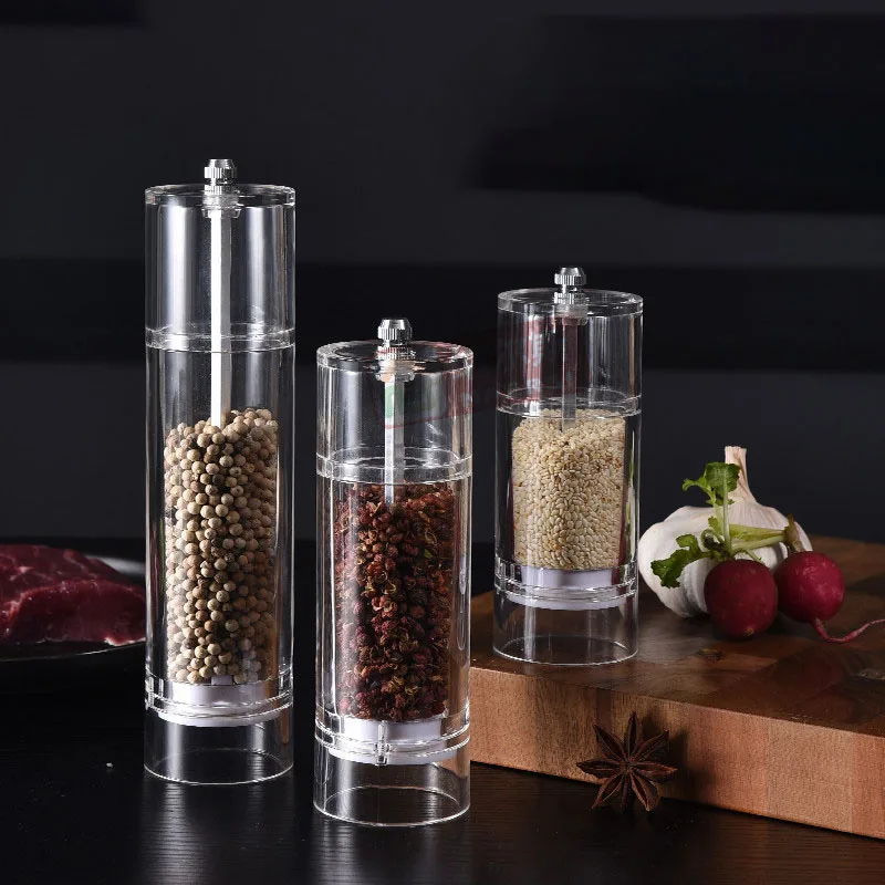 Pepper Grinder Clear Acrylic Manual Spices Mills For Sea Salt Peppercorns Multi-purpose Seasoning Bottle Kitchen Accessories