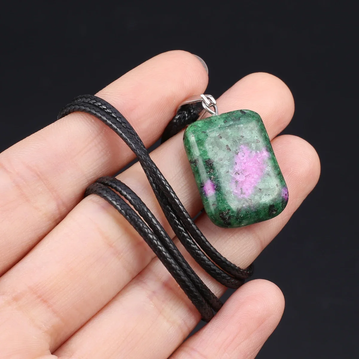 2025 Natural Stone Pendant Necklace Rectangle Natural Amethyst Rose Quartz Pendant Necklace for DIY Jewelry Accessory 15x25mm