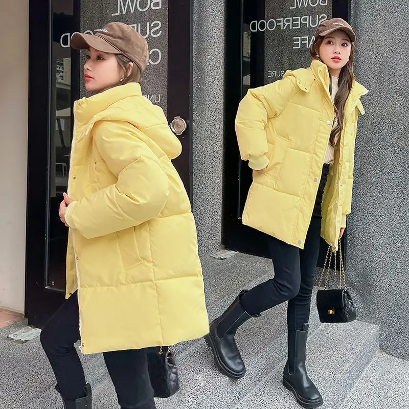 

Parkas Women Korean Style Winter New Solid Color Bread Tops Casual Hooded Cotton Loose Thickened Warm Fashion All-match Popular